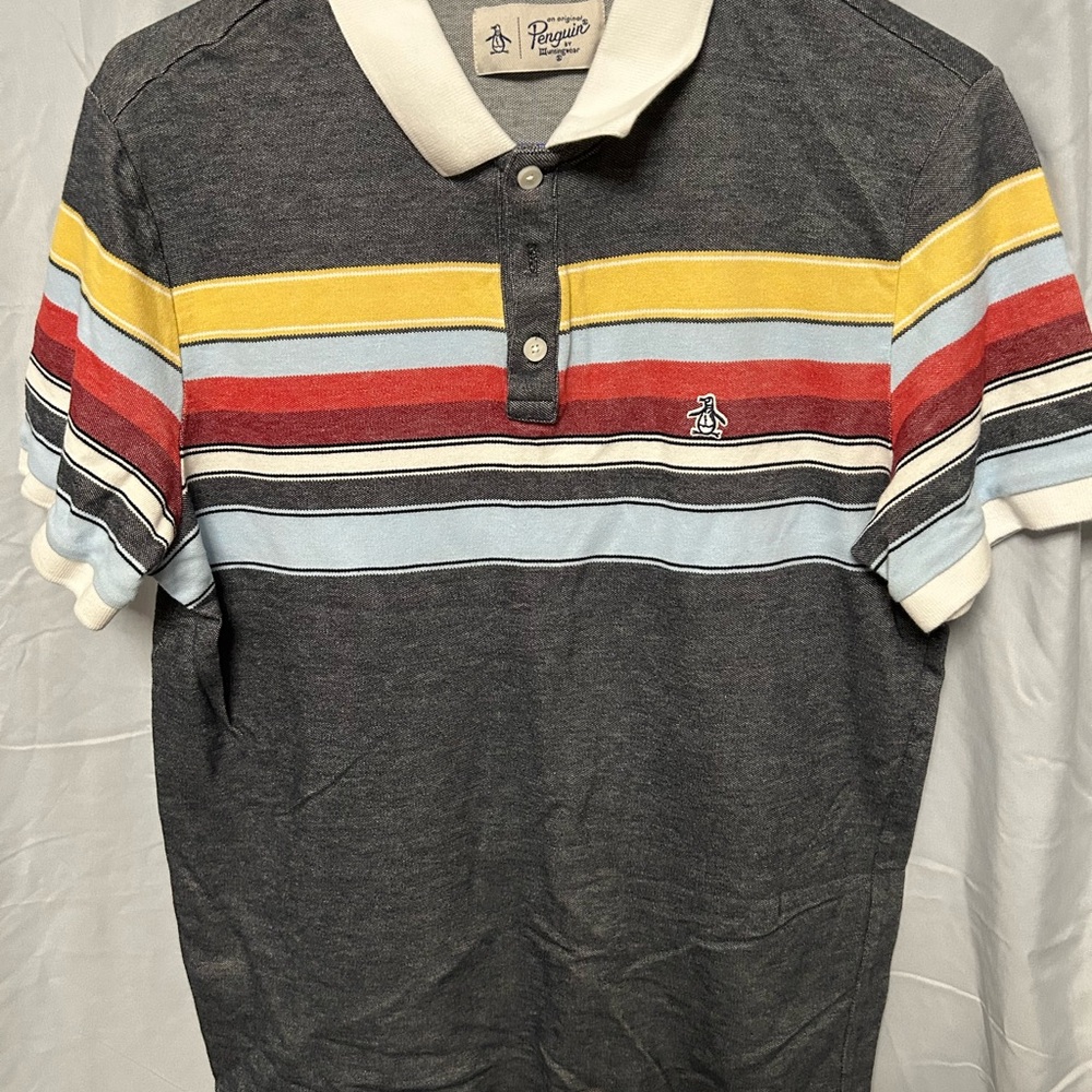 Original Penguin Polo Shirt - Charcoal with Colorful Stripes